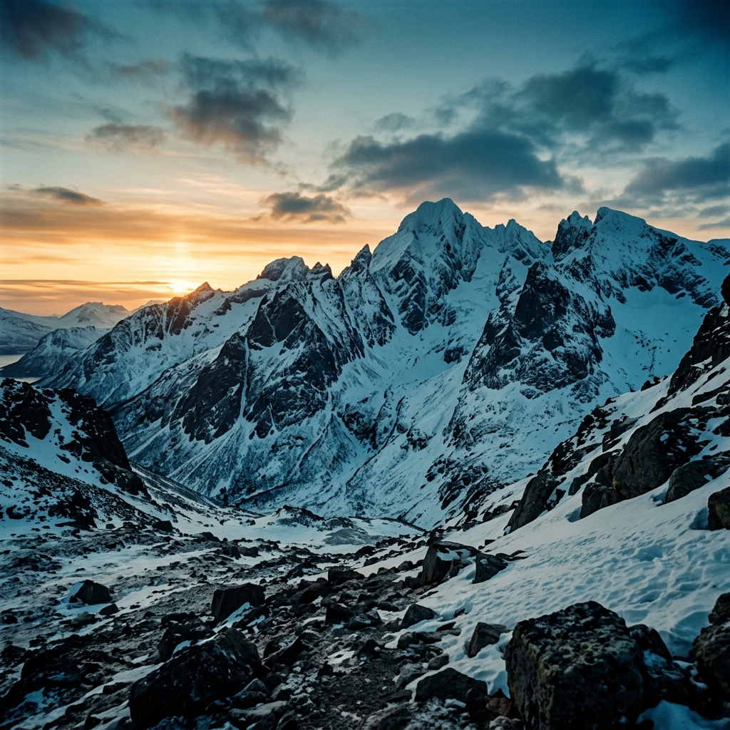 Snow-covered arctic mountain peaks